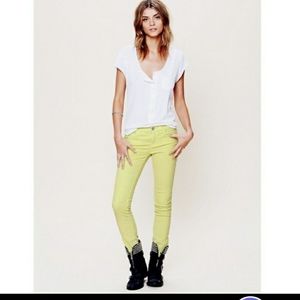 Free People Skinny Corduroy Pants NWT Neon Lime